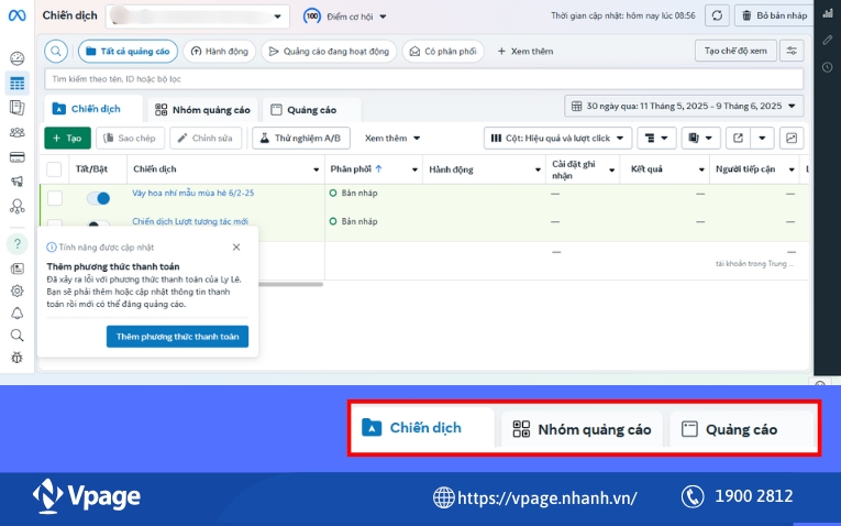Chiến dịch quảng cáo Facebook gồm những thành phần nào?